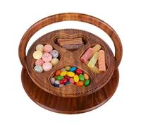 Wooden Snack Basket - Hand-Carved Foldable Organizer | Four-Compartment Fruit Bowl, Rustic Storage Container for Candy, Bread, Picnics, Living Room, Kitchen, and Office Use