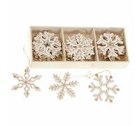 Wooden Snowflakes for Christmas Tree Decoration Cream and Gold by Lights4fun