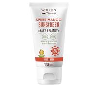 Wooden Spoon Crème Solaire Bio Bébé & Famille “Sweet Mango” SPF 50 - 100% Naturelle, Zinc Invisible, Sans Trace Blanche, Hypoallergénique, Vegan, Résistante à l’eau - 150 ml