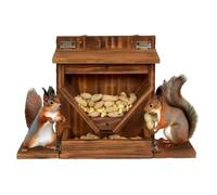 Wooden Squirrel Feeder House, Weatherproof Outdoor Chipmunk Feeder, Garden Backyard Wildlife Food Station for Trees, Small Animals, Winter Feeding, Corn, Nuts and Treats, 16.54x11.02x4.72 inches