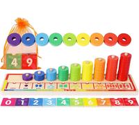 Wooden Stacking Ring-Montessori Learning To Count-Educational Toy For 3 Years-Sorting Toy Set Of 45 Coloured Rings For Learning Colours And Geometric Shapes