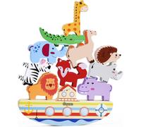 Wooden Stacking Toy Animals,Noah's Ark Wooden Block Building Blocks,Stacking Toy Balance Games Kids Montessori Educational Gifts for Boys Girls 3 4 5 6 Years Old