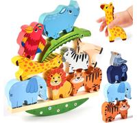 Wooden Stacking Toy Animals Wooden Block Building Blocks Stacking Balance Games Montessori Educational Toys for Kids Baby 2 3 4 Years Old