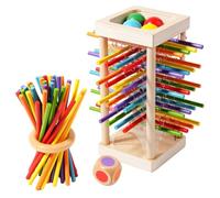 Wooden Stick Game, Montessori Wooden Board Games with Colorful Sticks Dice, Educational Toy for Cognitive Development & Focus Training, Includes Mixed Colors Sticks and Dual-Level Puzzle(A)