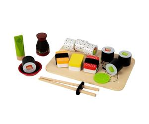 Wooden Sushi Play Set | Pretend Play Kitchen Food Toy Set Handmade Wooden Simulation Sushi Cutting Board 22 × 15 cm Educational Role lay Game 0,48 kg Multi-Piece Kids Learning Activity Toy Boxed