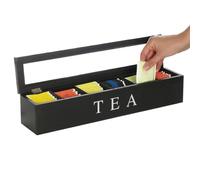 Wooden Tea Organizer - Six Section Storage Container, Covered Box Design, | Coffee Sugar Packet Holder, Sachet Container | Countertop Drawer Cabinet Organizer, Kitchen Office Pantry Accessory for