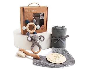 WOODEN TEETHER Cadeau bébé fille, naissance nouveau-né fête de jouets en bois préhension serviette de bain jalon couverture de photo requists (éléphants)