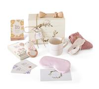 WOODEN TEETHER Cadeau pour bébé fille garçon 9 pièces, kit personnalisé pour maman avec carte de maman, masque pour les yeux, gobelet, carte de vœux, chaussettes, hochet pour bébé, boîte cadeau pour