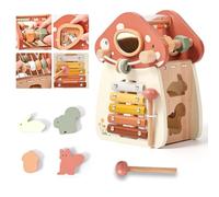 WOODEN TEETHER Cube d'activité de motricité 5 en 1, en bois, super mignon, en forme de champignon, jouet Montessori pour enfants, jouet multifonction pour dés de motricité à partir de 1 an