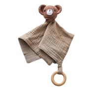 WOODEN TEETHER Doudou bébé, Doudou en Mousseline comme Cadeau de Naissance pour garçon & Fille Doudou, Peluche pour bébés et Jeunes Enfants dès 0+ Mois (Ours)