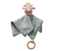 WOODEN TEETHER Doudou Bébé, Doudou en Mousseline comme Cadeau de Naissance pour Garçon & Fille, Peluche pour Bébés et Jeunes Enfants dès 0+ Mois (Cerf) Vert