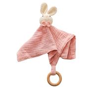 WOODEN TEETHER Doudou bébé, Doudou en Mousseline pour bébé, Cadeau de Naissance garçon & Fille, Peluche pour bébés et Jeunes Enfants dès 0+ Mois(Lapin)