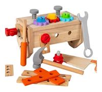 Wooden Tools Set, Educational Construction Toy Toolbox, Pretend Play Tool Kit, Hammer Wrench Screws for Learning and Skill Building, Home, Playroom, School, Daycare, 9.25x5.31x5.12 Pouces