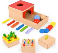 Wooden Toys,4 in 1 Montessori Toys,Motor Skills Toys,Theme for Object Permanence,Coin Box,Carrot Pick,Assorted Color Sticks