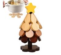 Wooden Tree Trivet - Christmas Hot Pad Coaster, Durable Decorative Holder, Festive Heat Resistant Accessory, Tabletop Protection | Dining Room Kitchen Counter Home Restaurant Pans Teapot Table Decor