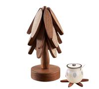 Wooden Trivets Tree Coasters (3 Wooden + 1 Stand) for Hot Dishes/Hot Pot Holders/Like a Tree, Beech Wood for Pans, Bowl, Teapot, Practical Trivet on The Kitchen Counter