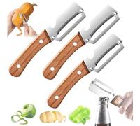 Wooden Vegetable Peeler and Bottle Opener, Zero Snag Kitchen Peeler for Potatoes Fruits, Ultra Sharp Stainless Steel Blade, Ergonomic Non Slip Handle, Easy Peel Tool for Tough Vegetables (3PC)