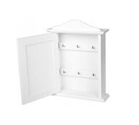 Wooden World - Armoire à clés en Bois avec Porte et 6 Crochets - Blanc