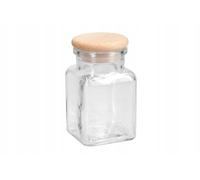 Wooden World - Bocal en Verre avec Couvercle en Bois Pot Carré à Épices 150 ml