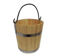 Wooden World - Grand Seau en Bois avec Anneau et Anse en métal 15 litres - Style Ancien très Solide - Seau de Sauna