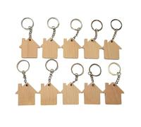 Wooden World - Lot de 10 porte-clés - Porte-clés en bois forme maison