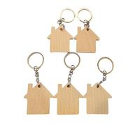 Wooden World - Lot de 5 porte-clés - Porte-clés en bois forme maison