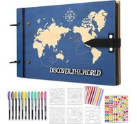 Wooden World Map Photo Album Scrapbooking 60 Pages Photo Book Scrapbooking Kit for Family Album,Wedding,Travel,Birthday