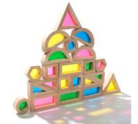 WOODENFUN 32 Pièces Blocs de Construction Arc en Ciel Acryliques Montessori Jouet pour Enfants en Bois de Caoutchouc Blocs Acryliques Transparents Arc en Ciel (22pcs)