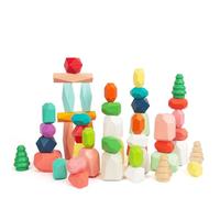 WOODENFUN 48 PCS en Bois tri Pile de Pierres, Sensuel Tout - Petit Jouet Apprendre Montessori Stem Jouet, Jeu de Blocs pour Les Cadeaux d'anniversaire pour Les garçons et Les Filles de 3-6 Ans