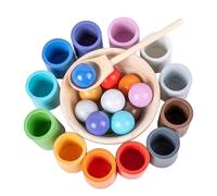 WOODENFUN Balles arc-en-ciel dans les tasses Montessori Jouets pour enfants de 3 ans, jeux assortis en bois pour enfants préscolaires pour apprendre le tri et le comptage des couleurs