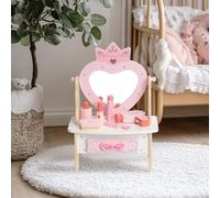 WOODENFUN Coiffeuse en bois pour fille avec 7 pièces, tiroir miroir acrylique rotatif à 360°, coiffeuse rose pour enfants