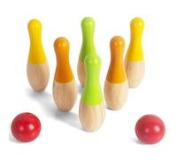 WOODENFUN Jeu de bowling pour enfants en bois avec 6 cônes et 2 balles - Pour l'intérieur et l'extérieur - Jeu de quilles en bois de 3 ans
