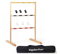 WOODENFUN Jeu de Golf en Échelle en Bois de Plein Air avec 9 Bolas & Sac - Jeu d’Adresse pour Plein Air et à l’Intérieur pour Adultes et Enfants à partir de 3 Ans 90x62x58cm