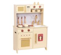 WoodenFun Jouet de cuisine vintage en bois pour enfant - Armoire à grille vintage avec micro-ondes, machine à café, jeu de rôle, convient aux tout-petits à partir de 3 ans