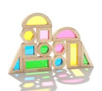 WOODENFUN Lot de 32 blocs de construction en acrylique arc-en-ciel Montessori - Jouet pour enfants - Blocs de construction transparents - Arc-en-ciel - Acrylique (12 pièces)