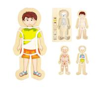 WOODENFUN Puzzle Mon corps pour enfants de 3 à 5 ans, kit de jeu d'anatomie Montessori, puzzle à superposer pour enfants d'âge préscolaire et enfants à partir de 3 ans (garçons)