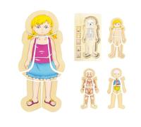 WOODENFUN Puzzle Mon corps pour enfants de 3 à 5 ans, kit de jeu d'anatomie Montessori, puzzle à superposer pour enfants d'âge préscolaire et enfants à partir de 3 ans (fille)