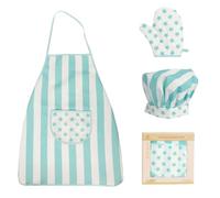 WOODENFUN Tablier pour enfant avec toque de cuisinier - Ensemble de chef pour enfants - Tablier de cuisine avec poches, chapeau de cuisine, bande élastique, gants de cuisine motif étoilé, jeu de rôle