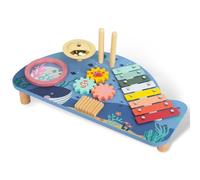WOODENFUN Xylophone pour enfants - Jouet musical - Jouet pour enfants - Tambour en bois Montessori - Motif océan - Table de musique en bois - Bébé 3 ans