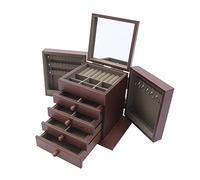 WooDerson Boîte à bijoux avec 4 tiroirs - En bois - Design sculpté - Doublure intérieure en velours - Rectangulaire - Pour montres, colliers, boucles d'oreilles - 30 x 20 x 25 cm