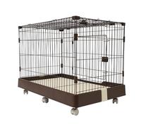 WooDerson Cage pour chien, avec roulettes et sol, 99 x 62 x 75 cm, avec 2 portes, capacité de charge maximale 20 kg, cage métallique avec couvercle, pour chiens, lapins, chats, etc (couleur café)