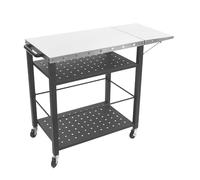 WooDerson Chariot de barbecue d'extérieur avec table d'appoint pliable, table de barbecue avec 4 roues universelles, table d'appoint en acier inoxydable avec grande surface de travail, 80 x 50 x 83 cm