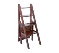 WooDerson Escabeau pliable à 4 marches en bois massif - Échelle pliable en bois - Support de fleurs multifonction et tabouret pliant - Charge maximale : 100 kg (marron noyer)