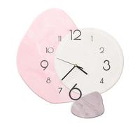 WooDerson Horloge murale décorative simple et créative style milieu du siècle, silencieuse, moderne en porcelaine cristalline, horloge murale décorative pour chambre à coucher/salon (rose + blanc)