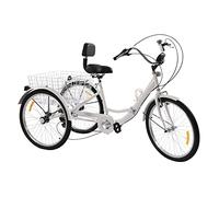 WooDerson Tricycle pour adultes 24 pouces pliable, 3 roues 7 vitesses, vélo à trois roues avec porte-gobelet, panier et LED, hauteur réglable, capacité de charge 140 kg, adapté aux personnes âgées