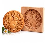 Woodland Animal Cookie Mold, Wooden Stamp with 3D Embossed Design (Rabbit) | Carved Biscuit Press • Botanical Details • Christmas Baking Tool • Gift for Home Bakers