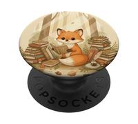 Woodland Fox Reading Among Books Rat de bibliothèque Cottagecore PopSockets PopGrip Adhésif