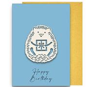 Woodland Mail Carte d'anniversaire avec un hérisson en bois sur le devant (hérisson avec cadeau)