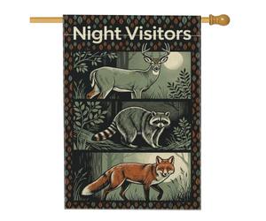 Woodland Wildlife Night Visitors Deer Autumn House Drapeau 71 x 101,6 cm