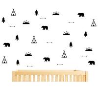 Woodland Y05 Sticker mural en vinyle mat pour chambre de bébé, chambre d'enfant Motif ours flèche, tipi et montagne noir
